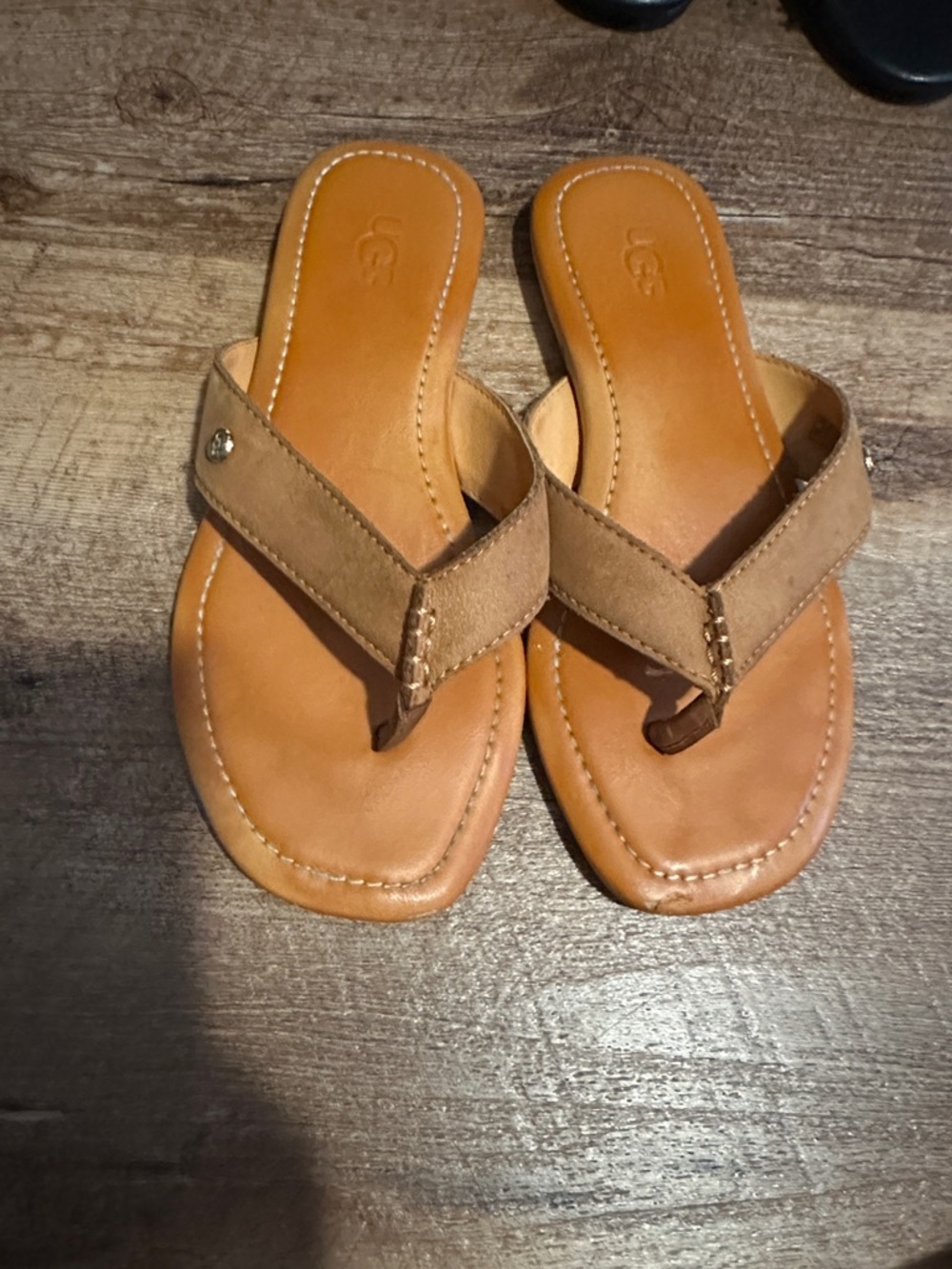 UGG Women's Tan Suede Leather Thong Sandals